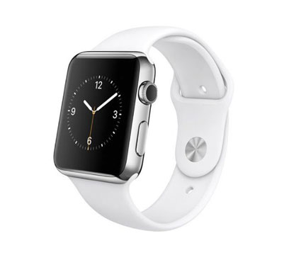 Apple Watch 38MM Stainless Steel Case with White Sport Band